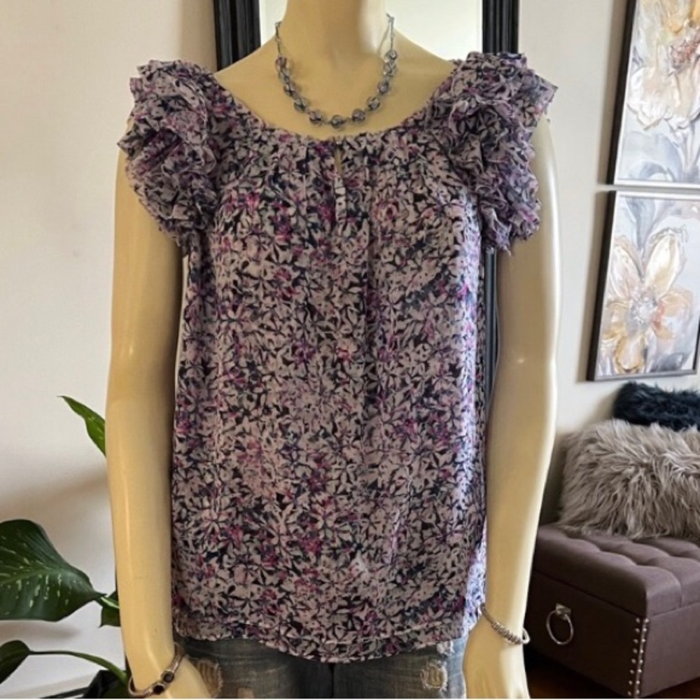 Banana Republic Ruffle Shoulder Print Top / Blouse - Picture 1 of 9